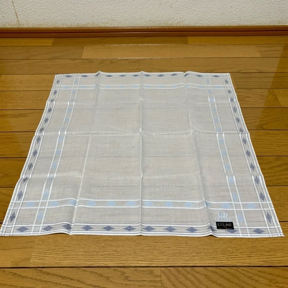 Celine Ivory and Sky Blue Unisex Handkerchief/Bandana 48cm x 47cm